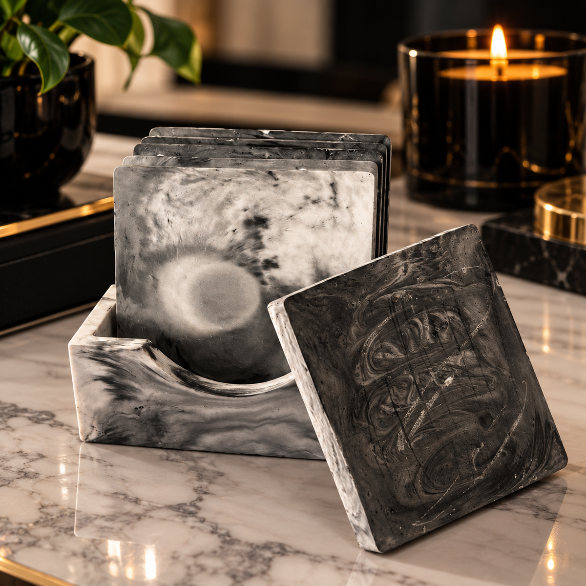 Artisan Square Marbled Coaster Set